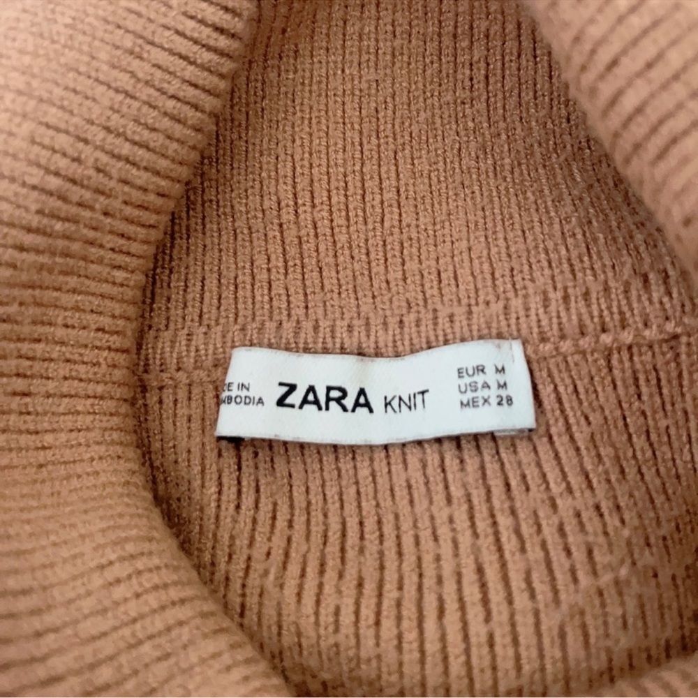 Zara Camel Turtleneck Cowl Neck Sweater w/ Faux Pearl Buttons - Picture 7 of 7